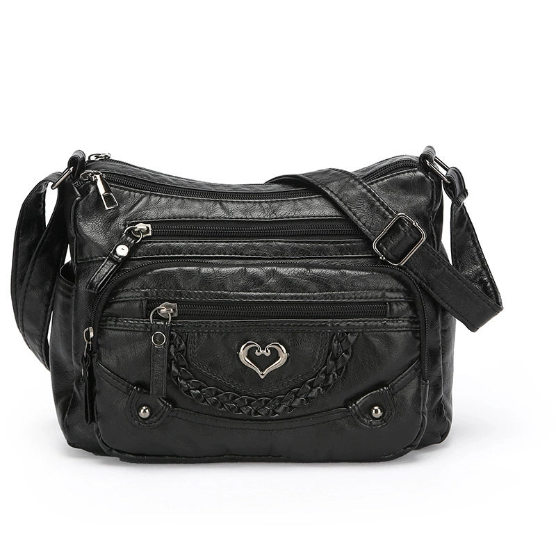 Chic Vintage Crossbody Bag with Heart Accent