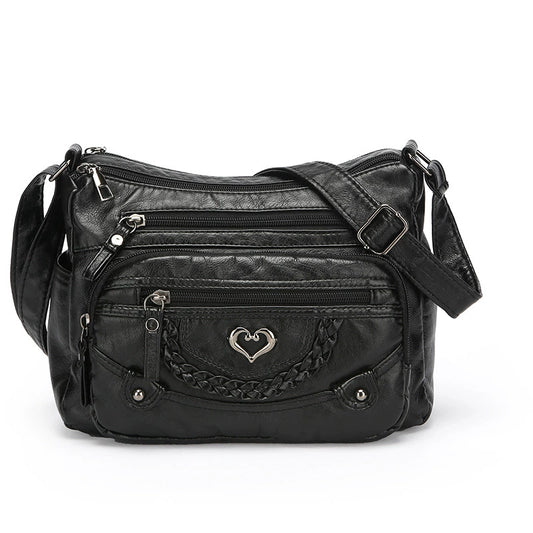 Chic Vintage Crossbody Bag with Heart Accent