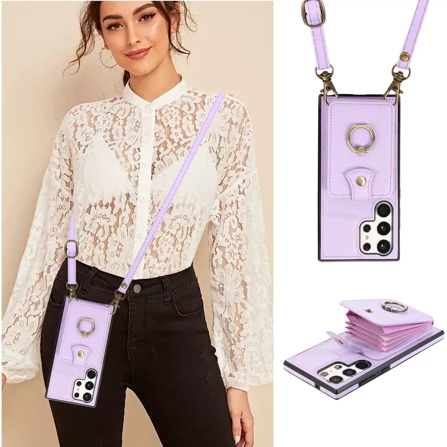 Samsung Galaxy 3-in-1 Wallet Case: Slim Design with Kickstand & Crossbody Strap