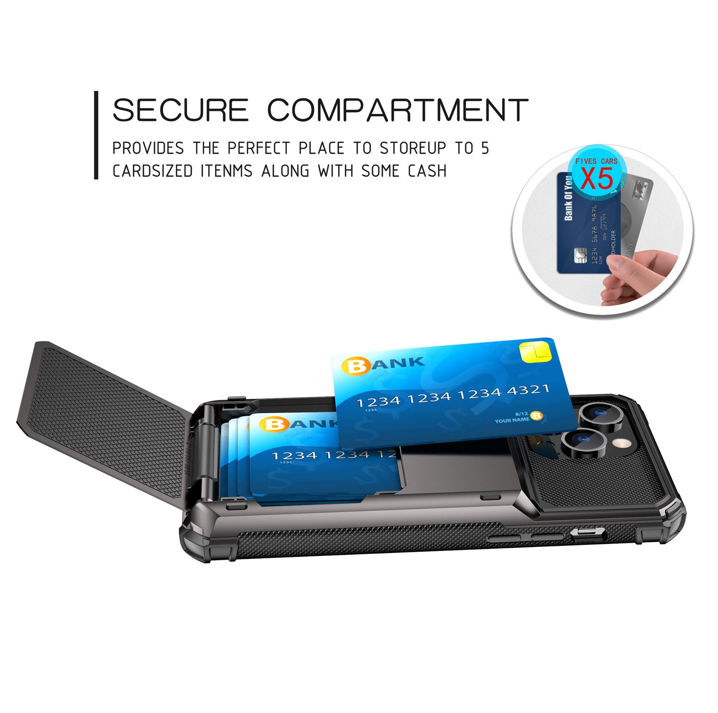 Hybrid Wallet Case with 5 Card Slots and Dual Layer Protection for iPhone