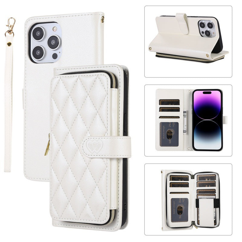 Diamond Grid Leather Wallet Phone Case for iPhone