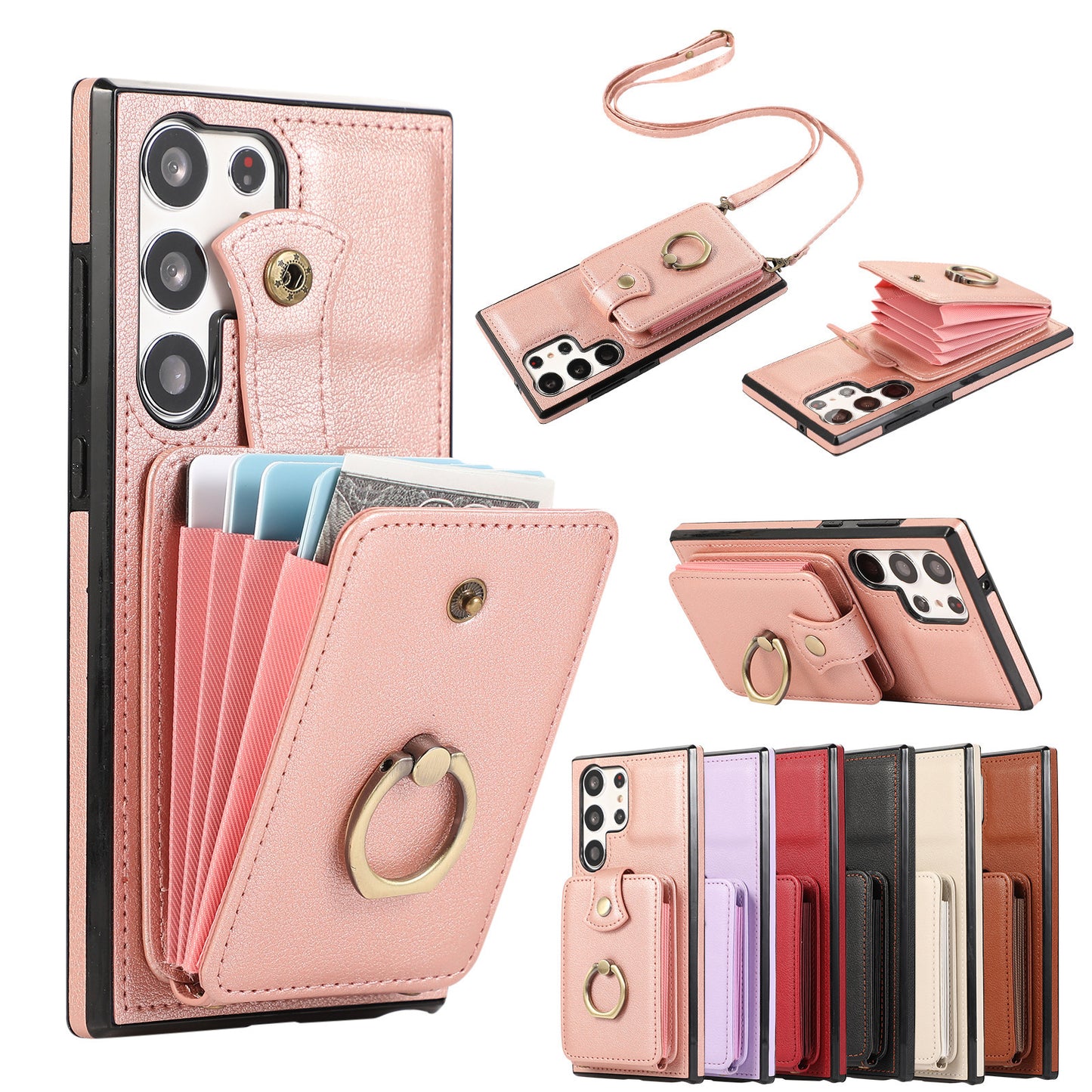 Samsung Galaxy 3-in-1 Wallet Case: Slim Design with Kickstand & Crossbody Strap