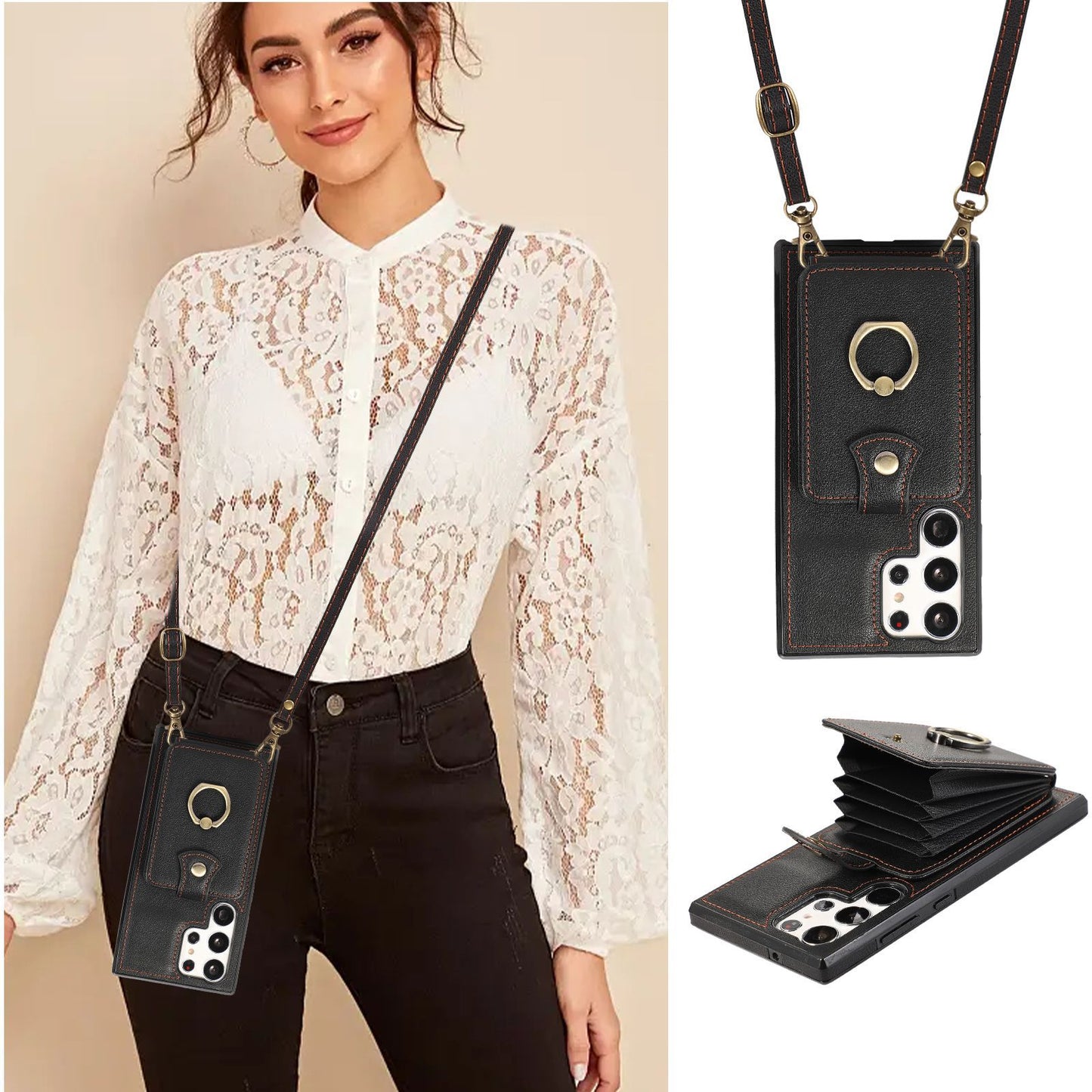 Samsung Galaxy 3-in-1 Wallet Case: Slim Design with Kickstand & Crossbody Strap