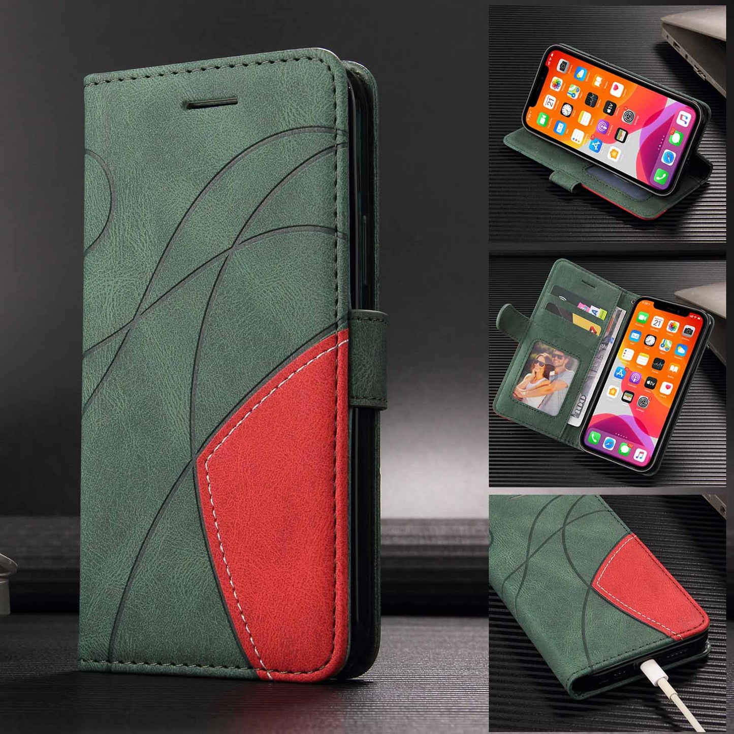 Two-tone Stitched Leather Phone Case for Samsung Galaxy