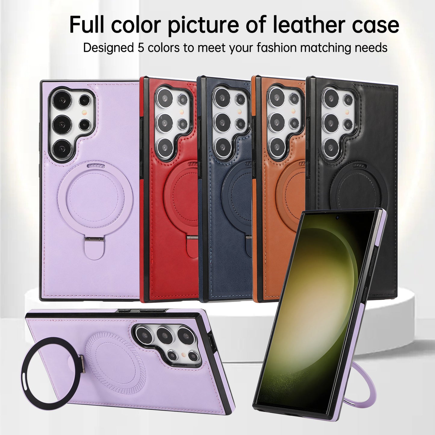 Minimalist Solid Color Leather Magnetic Stand Protective Case for Samsung Galaxy