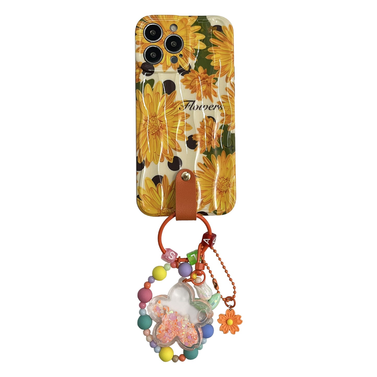 Yellow Daisy With Lanyard Neck Strap Silicone Phone Case for iPhone