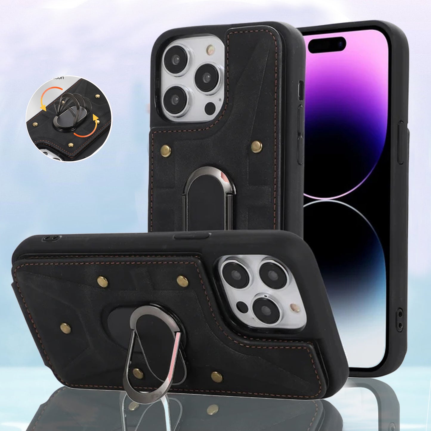 Leather Ring Stand Case for iPhone