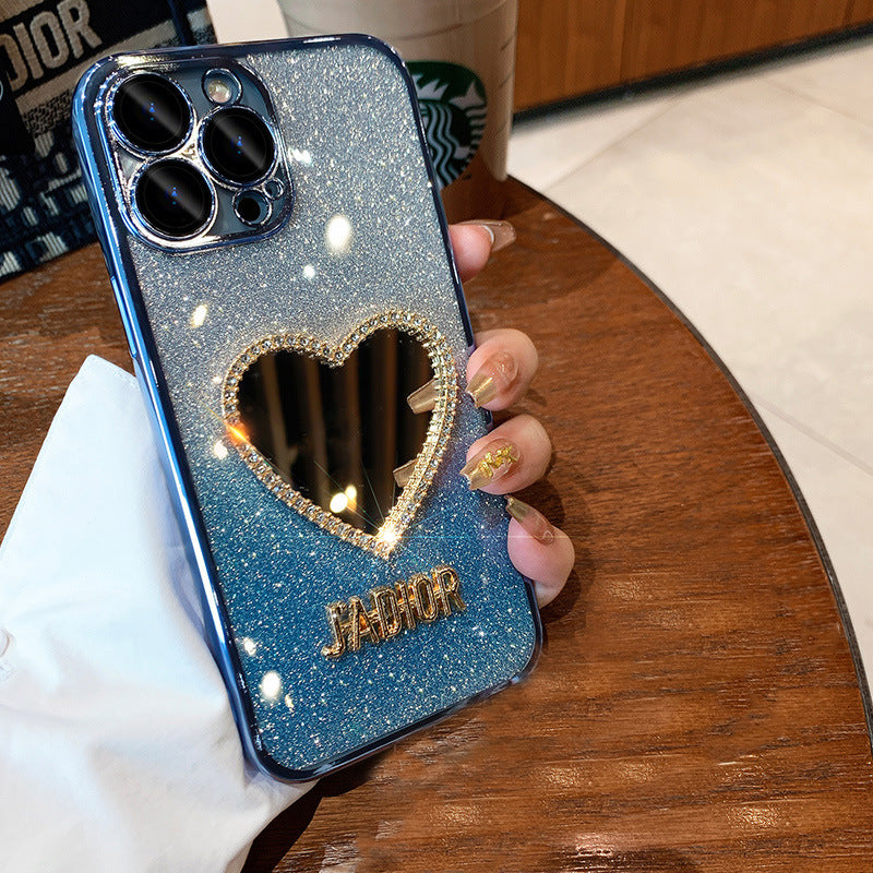 Heart-Shaped Rhinestone Mirror iPhone Case