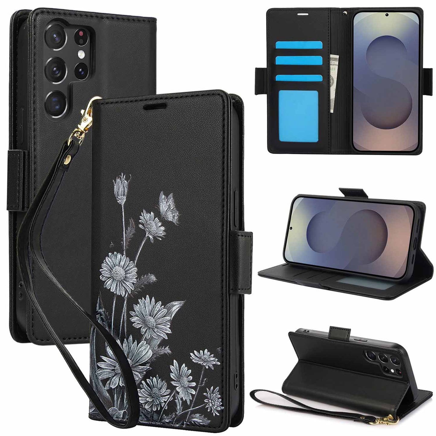 Floral Leather Flip Wallet Case for Samsung Galaxy: Card Slots & Magnetic Closure
