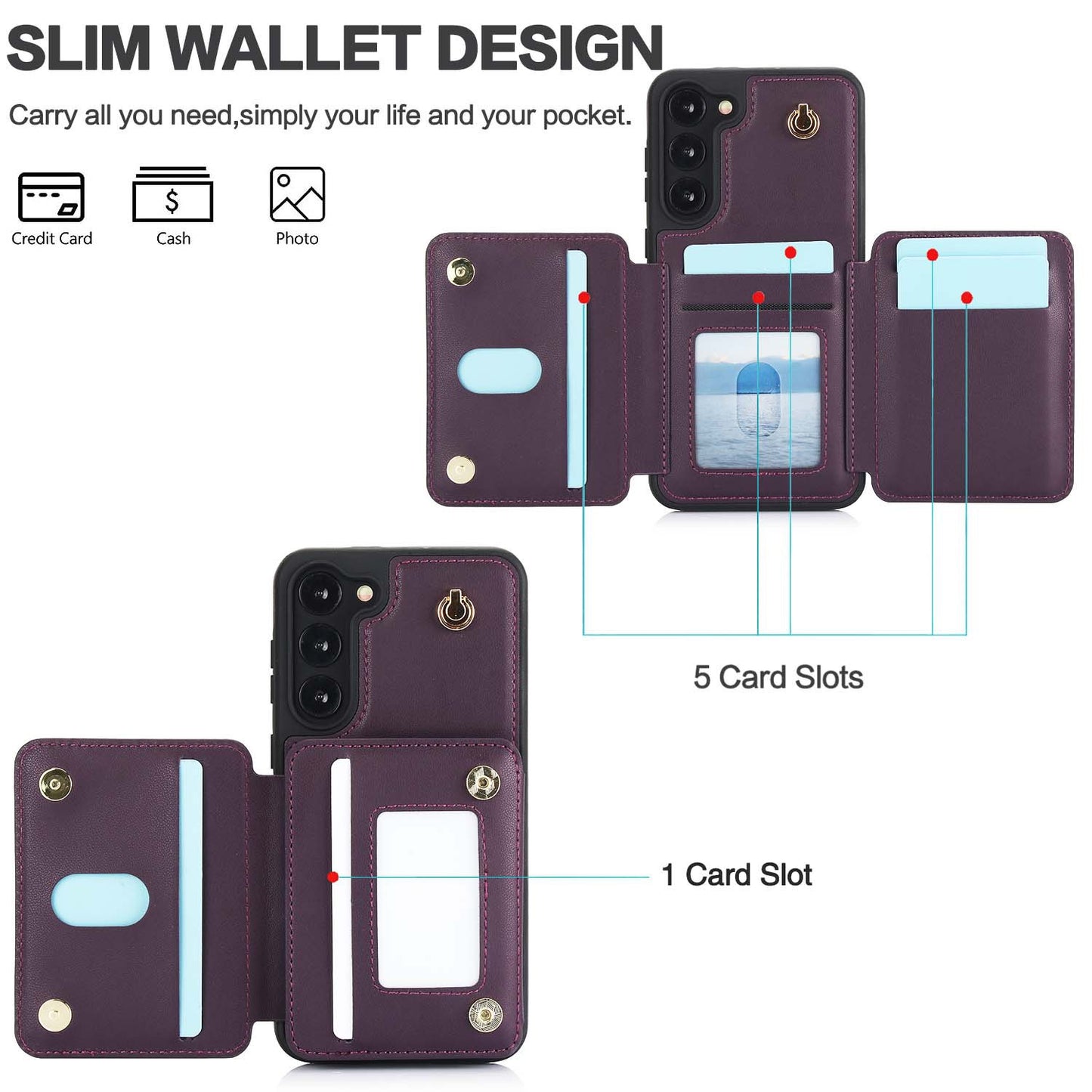 RFID Wrist Strap Crossbody Card Slot Wallet Case for Samsung Galaxy