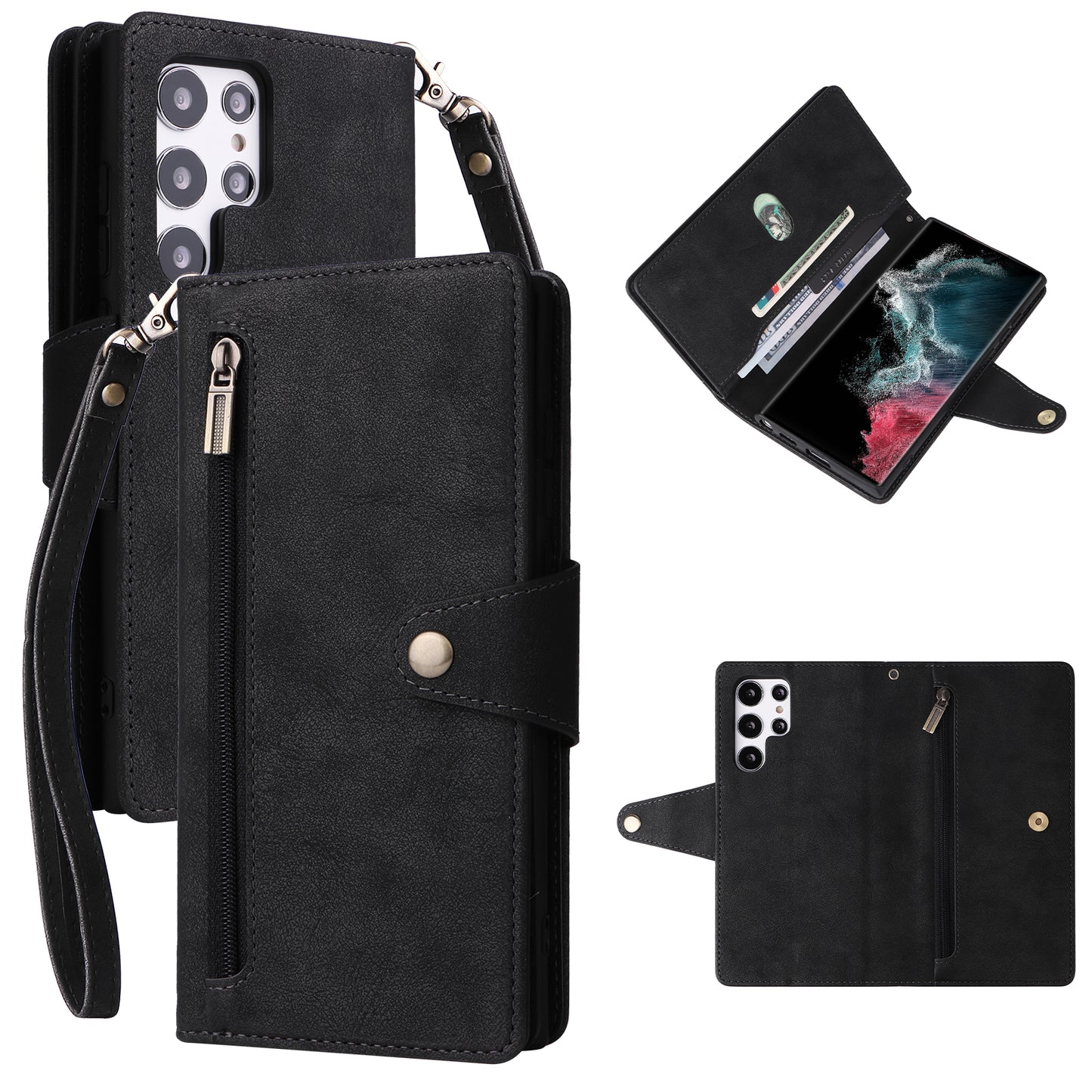 Zipper Magnetic Closure Leather Case for Samsung Galaxy