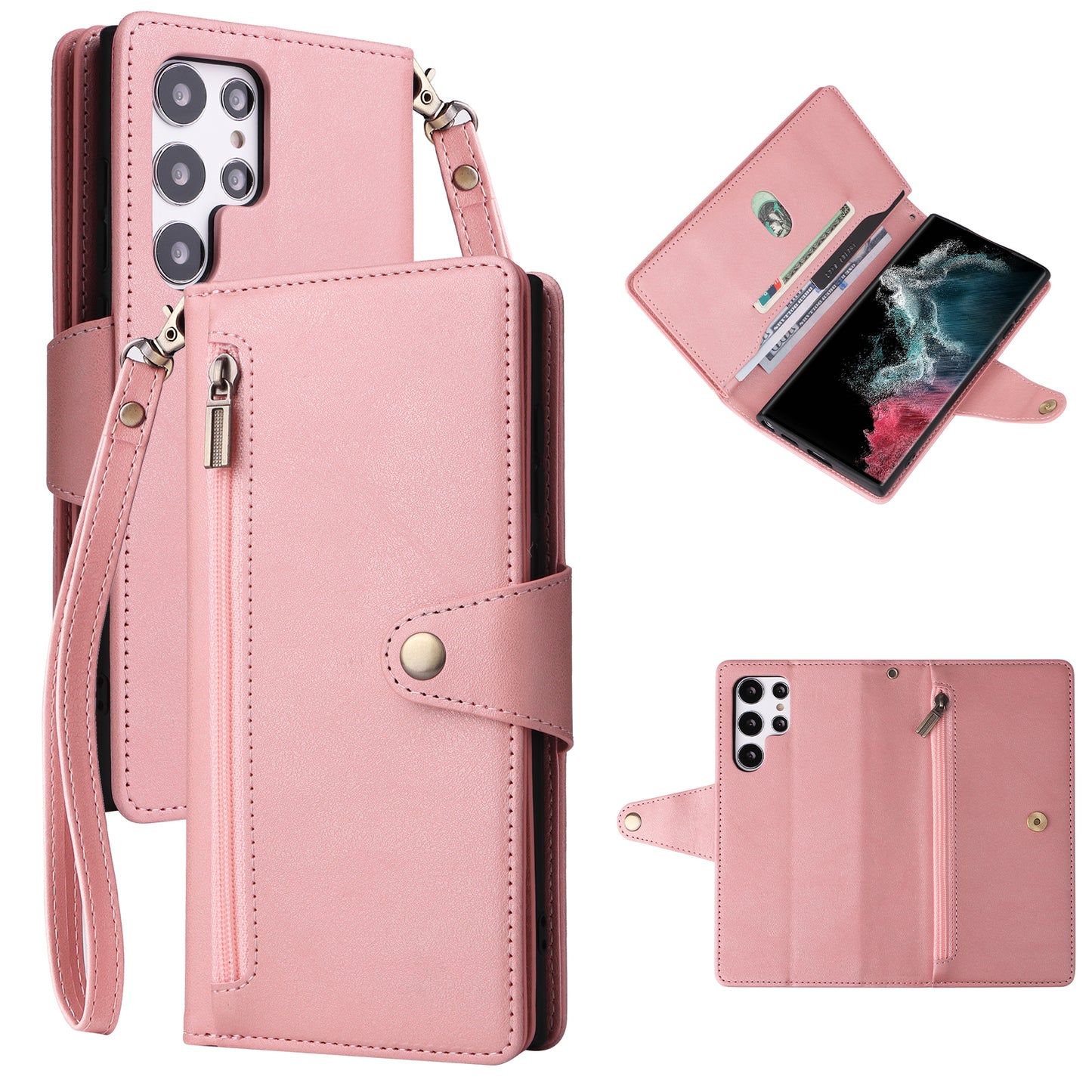 Zipper Magnetic Closure Leather Case for Samsung Galaxy