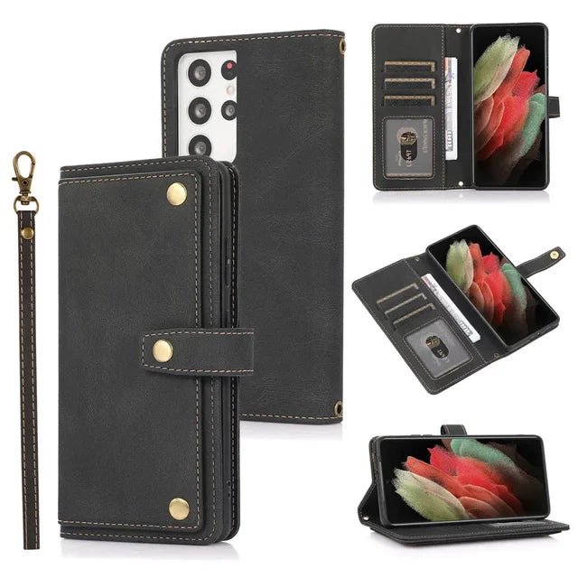 Long Lanyard Flip Leather Case for Samsung Galaxy