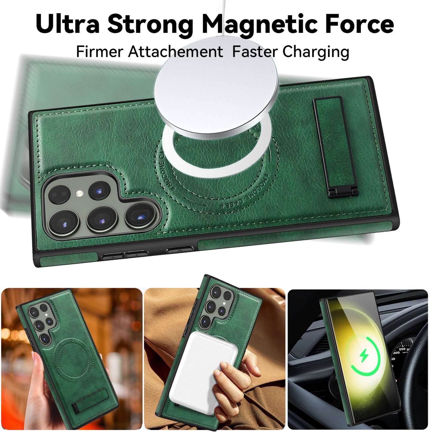 Magnetic Wireless Charging Leather Case With Foldable Kickstand For Samsung Galaxy