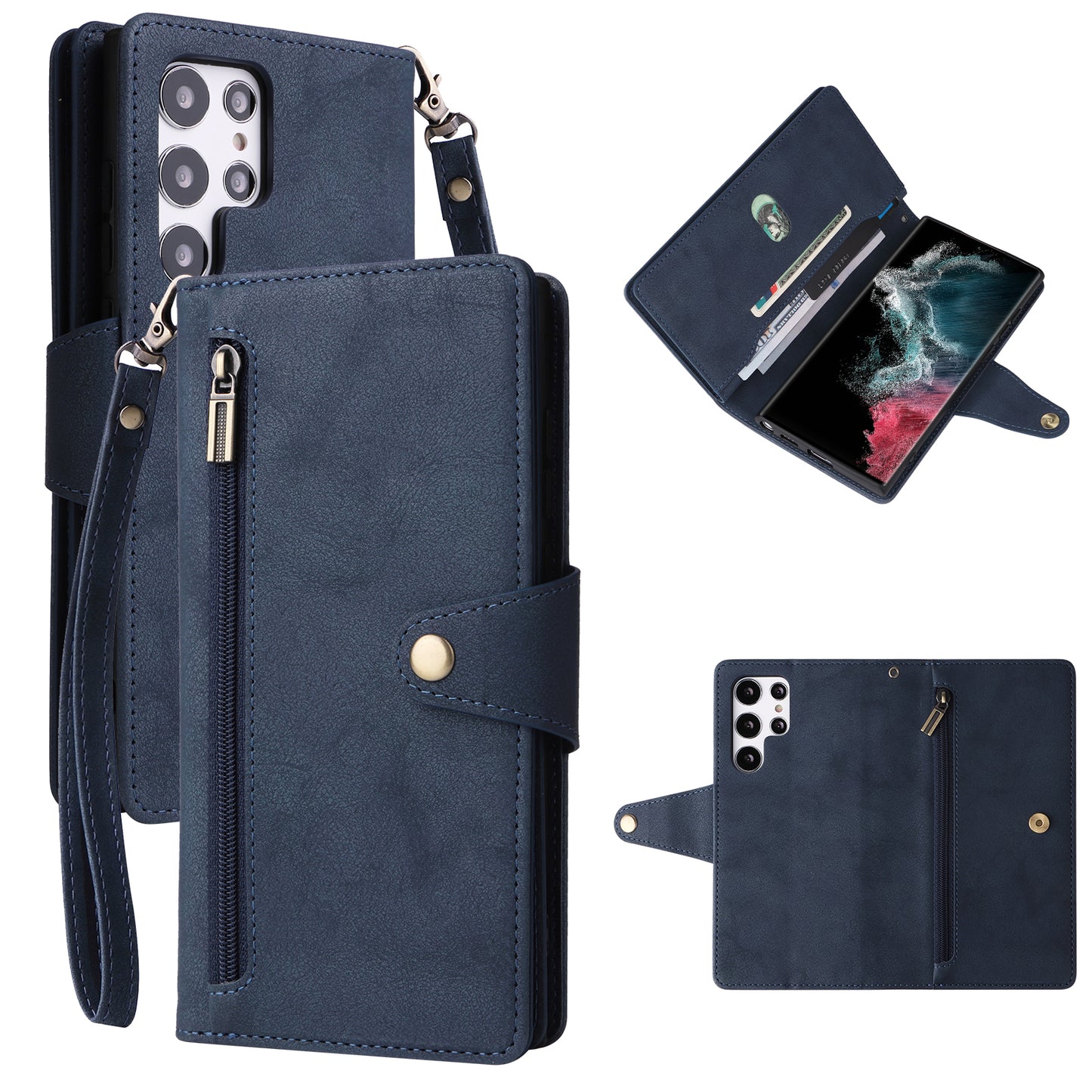 Zipper Magnetic Closure Leather Case for Samsung Galaxy