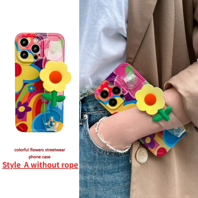 Flower With Lanyard Neck Strap Silicone Phone Case for iPhone