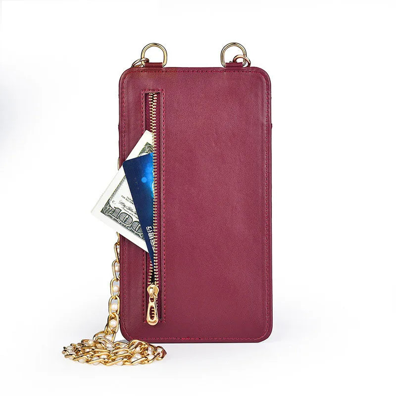 Women's Leather Plaid Crossbody Phone Bag