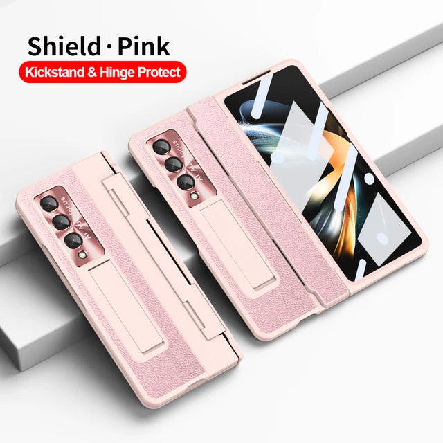Plating Leather Stand Cover with Leveling Hinge and Front Glass