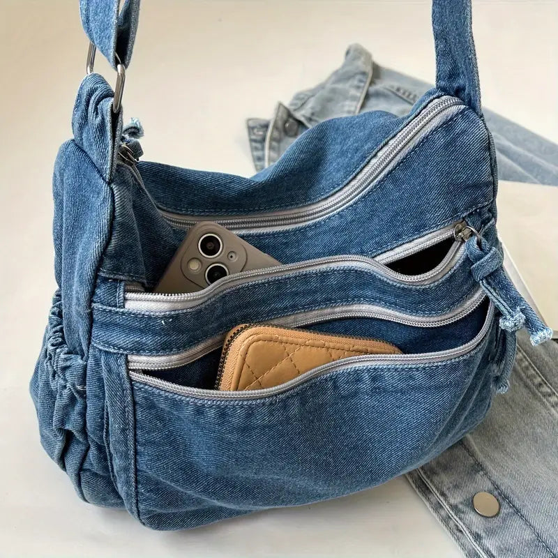 Women's Lightweight Crossbody Tote Bag - Solid Color, Adjustable Strap, Multiple Zippered Compartments, Durable Lining