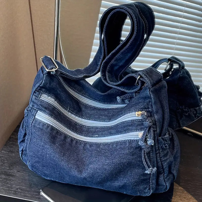 Women's Lightweight Crossbody Tote Bag - Solid Color, Adjustable Strap, Multiple Zippered Compartments, Durable Lining