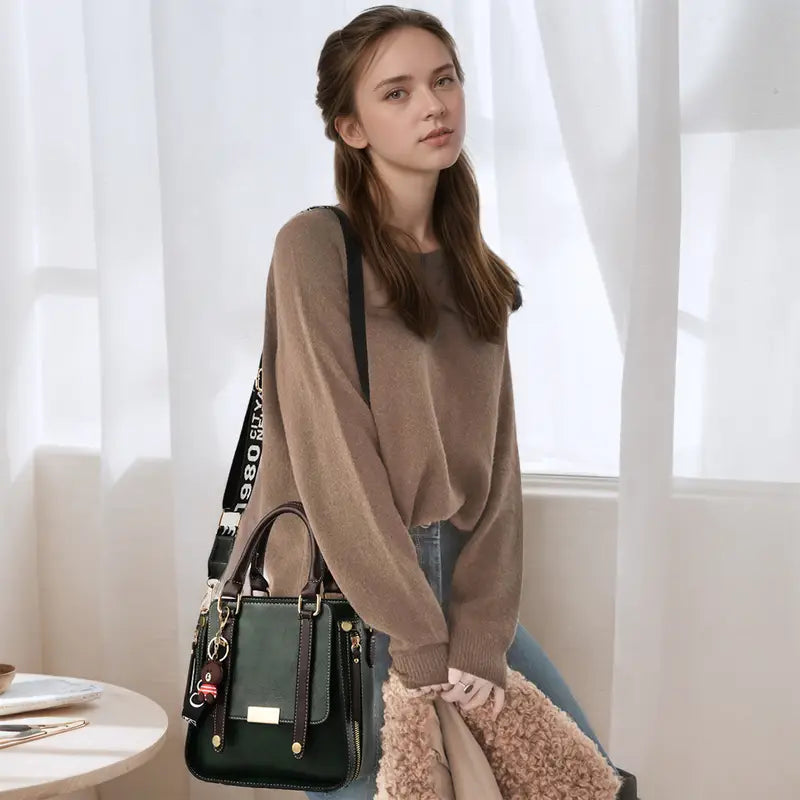 Women's Adjustable Tote Handbag - Spacious Work Bag with Zipper Closure, Golden Hardware