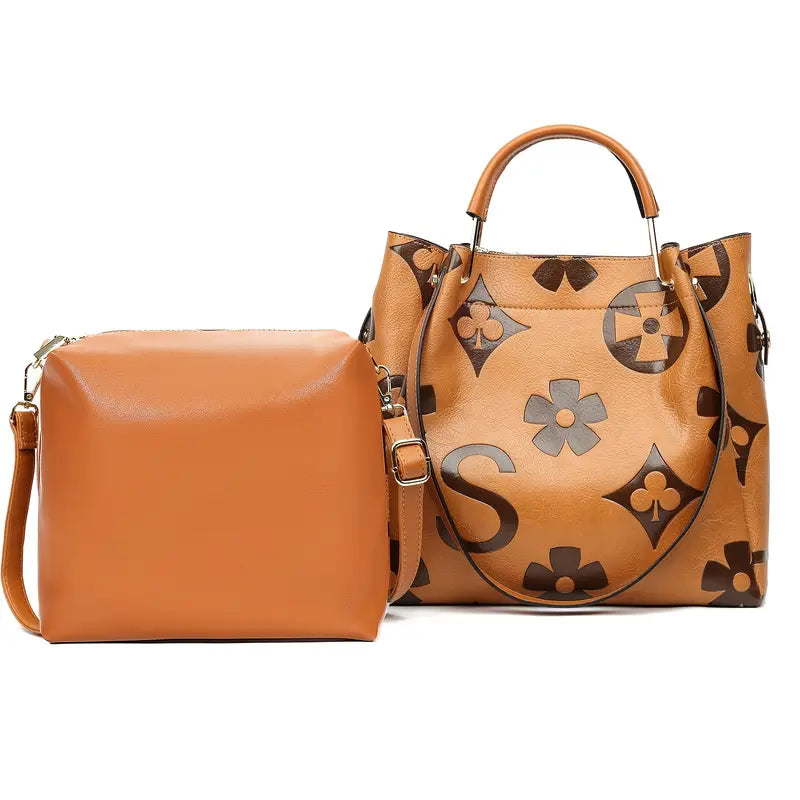 Elegant Floral Embossed Satchel Handbag - Faux Leather with Zipper Closure