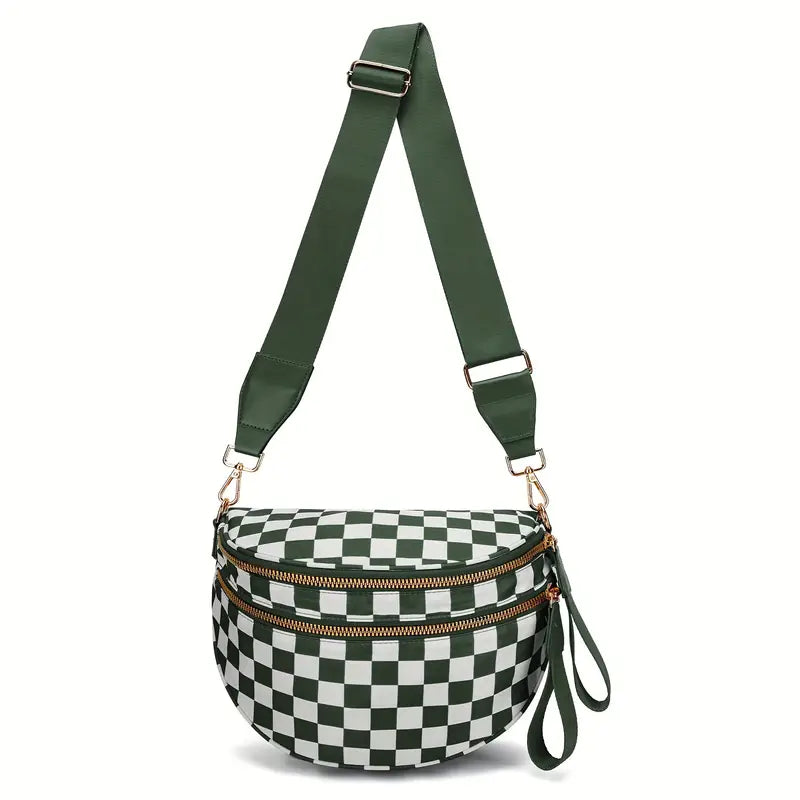 Women's Adjustable Crossbody Bum Bag - Spacious Geometric Pattern, Zipper Closure