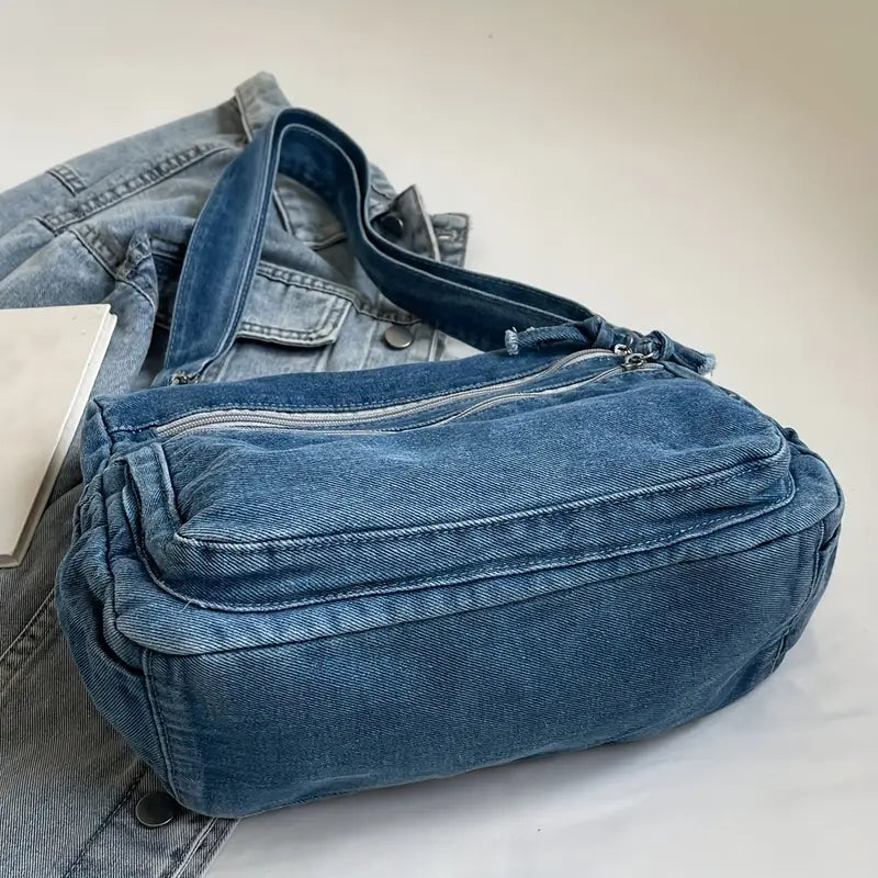 Women's Lightweight Crossbody Tote Bag - Solid Color, Adjustable Strap, Multiple Zippered Compartments, Durable Lining