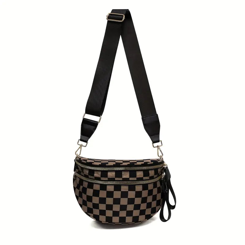 Women's Adjustable Crossbody Bum Bag - Spacious Geometric Pattern, Zipper Closure