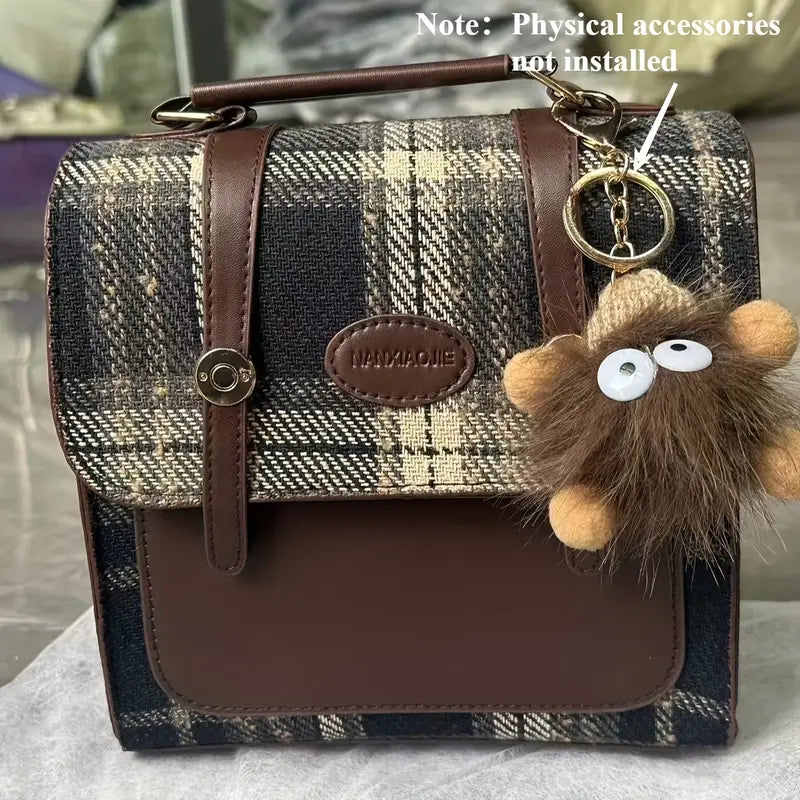 Trendy British Plaid Backpack for Women - Casual Satchel with Buckle Closure, Hand Washable