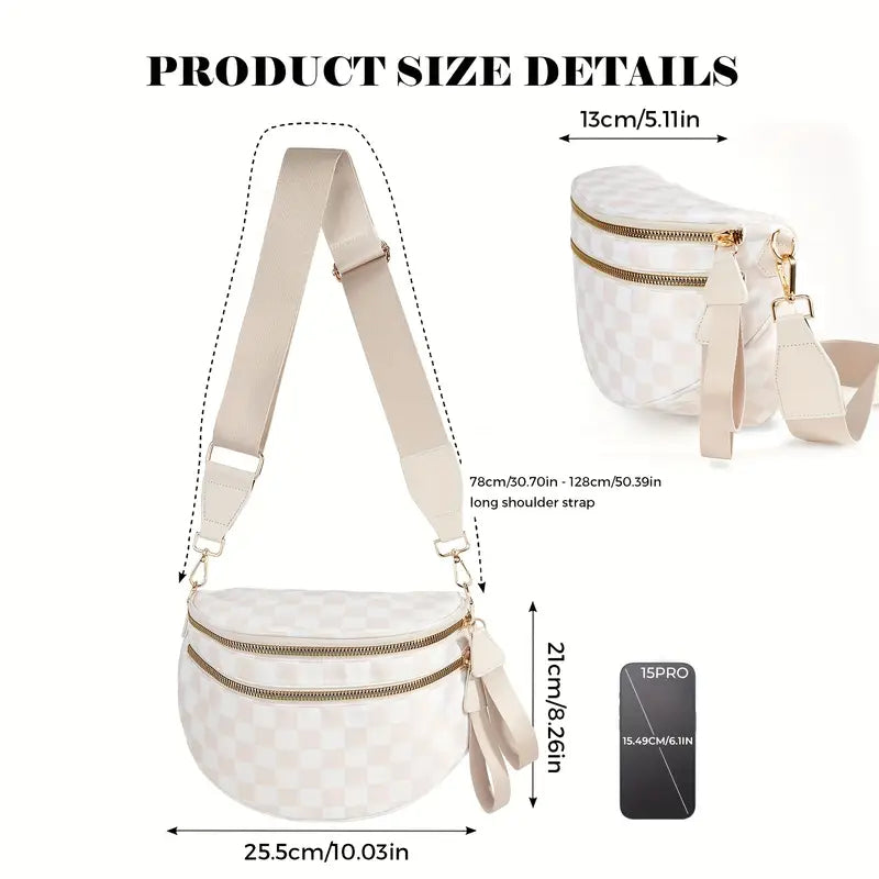 Women's Adjustable Crossbody Bum Bag - Spacious Geometric Pattern, Zipper Closure