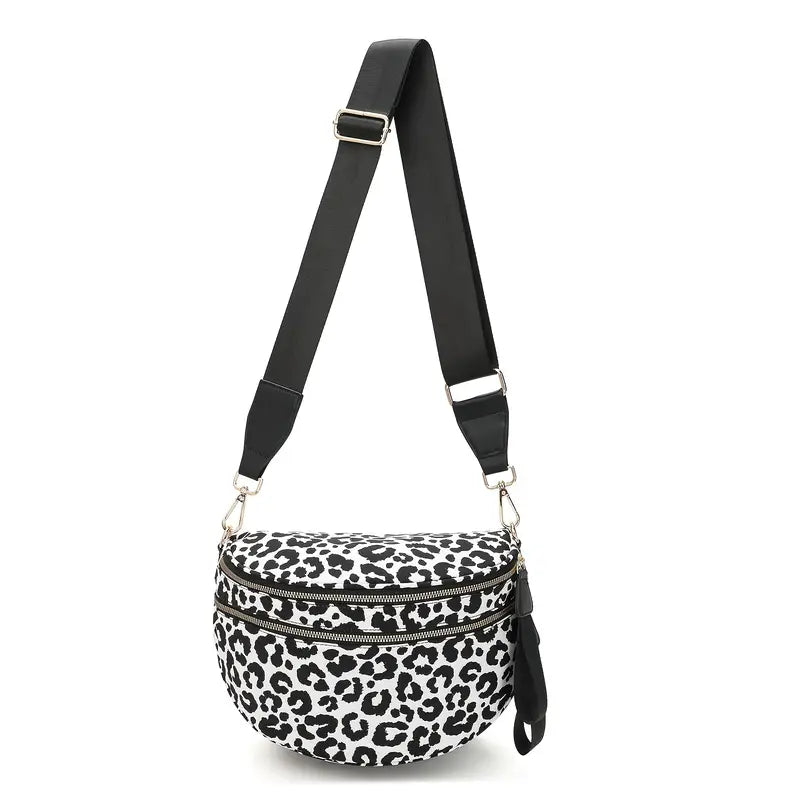 Women's Adjustable Crossbody Bum Bag - Spacious Geometric Pattern, Zipper Closure