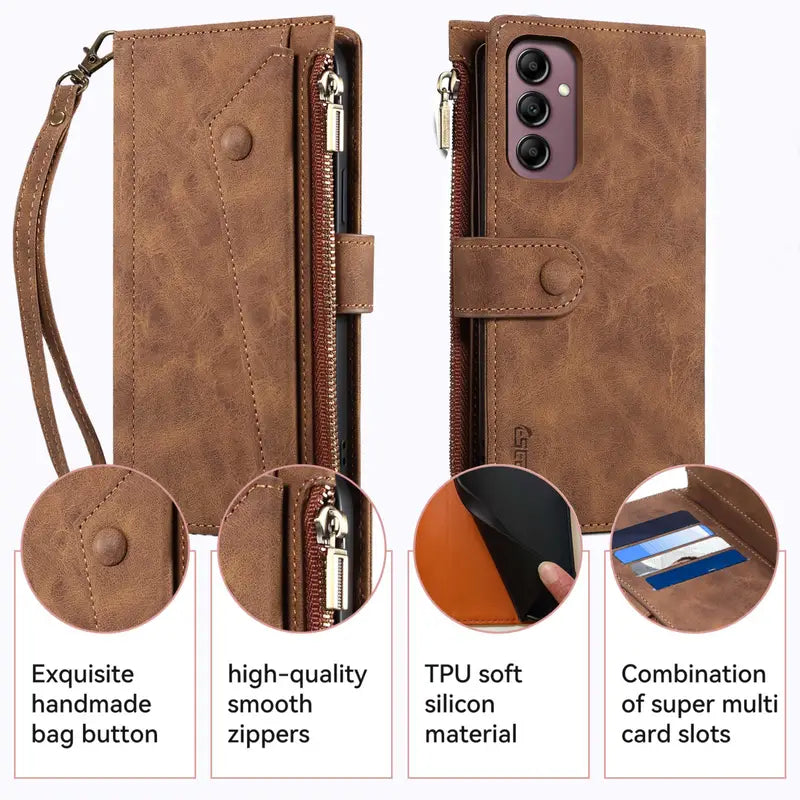 RFID Wallet Case With Card Slot Holder, Coin Pocket Phone Flip Case for Samsung Galaxy