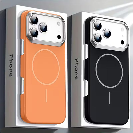 Luxury Metal Camera Frame Magnetic Matte Hard  Phone Case Wireless Charging & Shockproof Protection