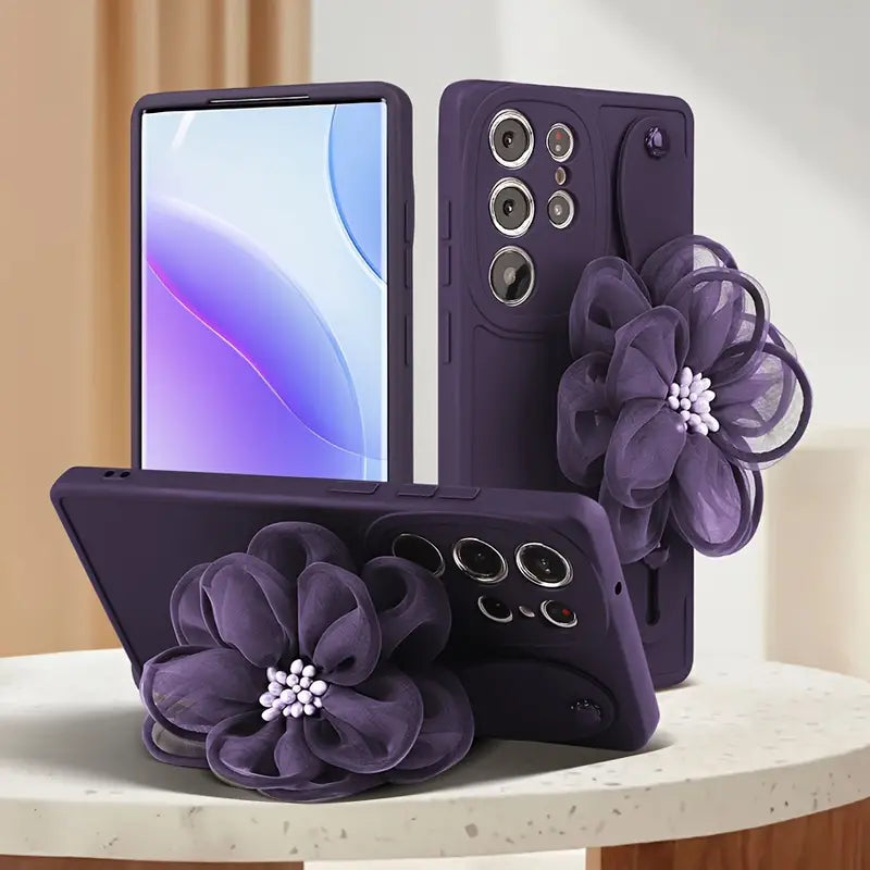 Wrist Strap Women Phone Case with Flower Holder for Samsung Galaxy