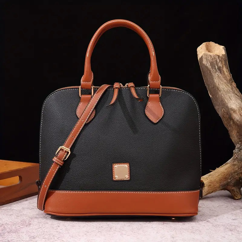 Luxury Color Contrast Satchel Handbag - Classic Style for Women's Office & Work