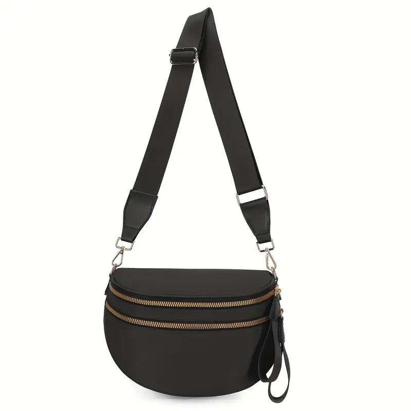 Women's Adjustable Crossbody Bum Bag - Spacious Geometric Pattern, Zipper Closure