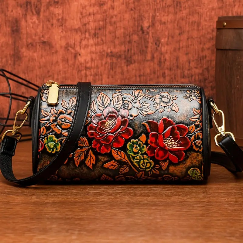 Mini Vintage Floral Embossed Crossbody Bag