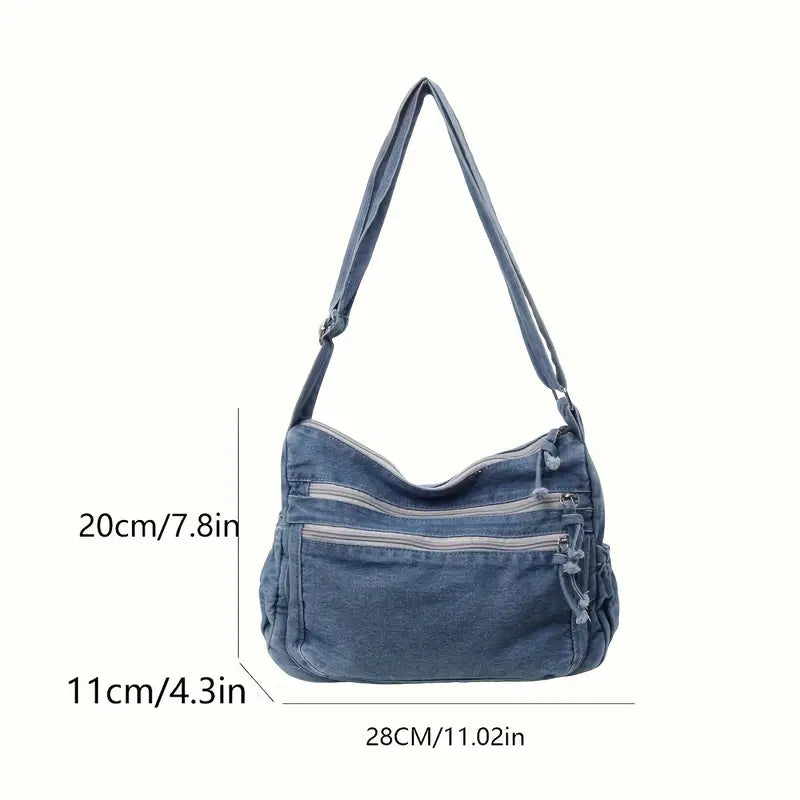 Women's Lightweight Crossbody Tote Bag - Solid Color, Adjustable Strap, Multiple Zippered Compartments, Durable Lining