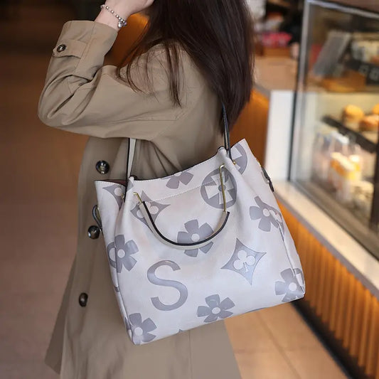 Elegant Floral Embossed Satchel Handbag - Faux Leather with Zipper Closure