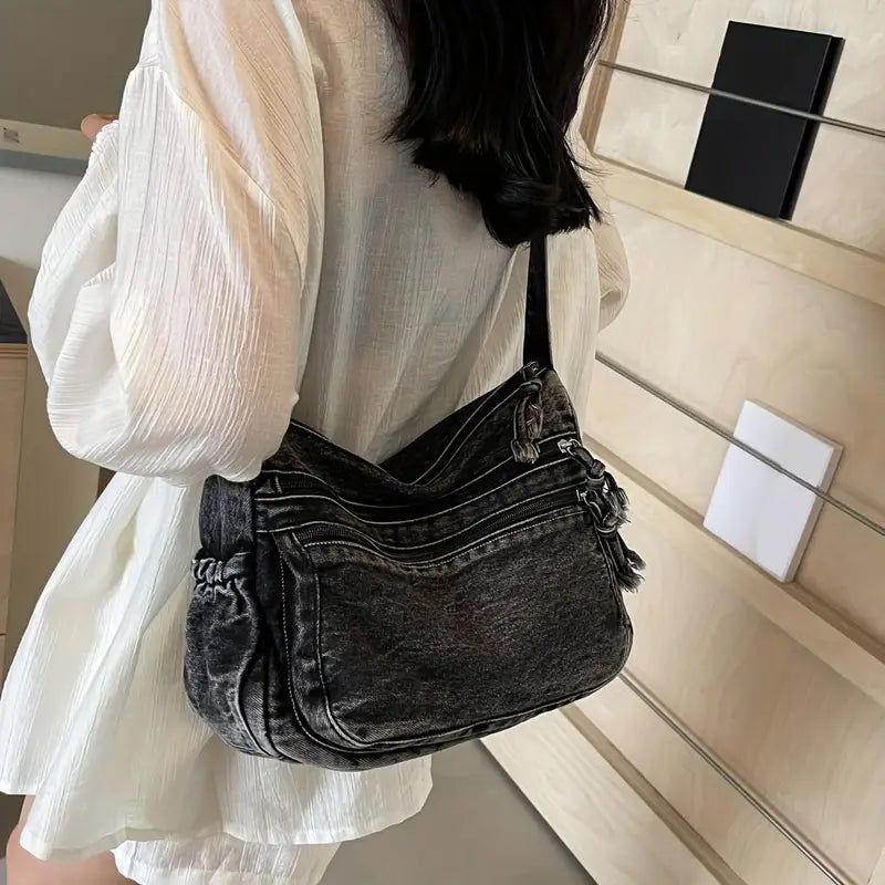 Women's Lightweight Crossbody Tote Bag - Solid Color, Adjustable Strap, Multiple Zippered Compartments, Durable Lining