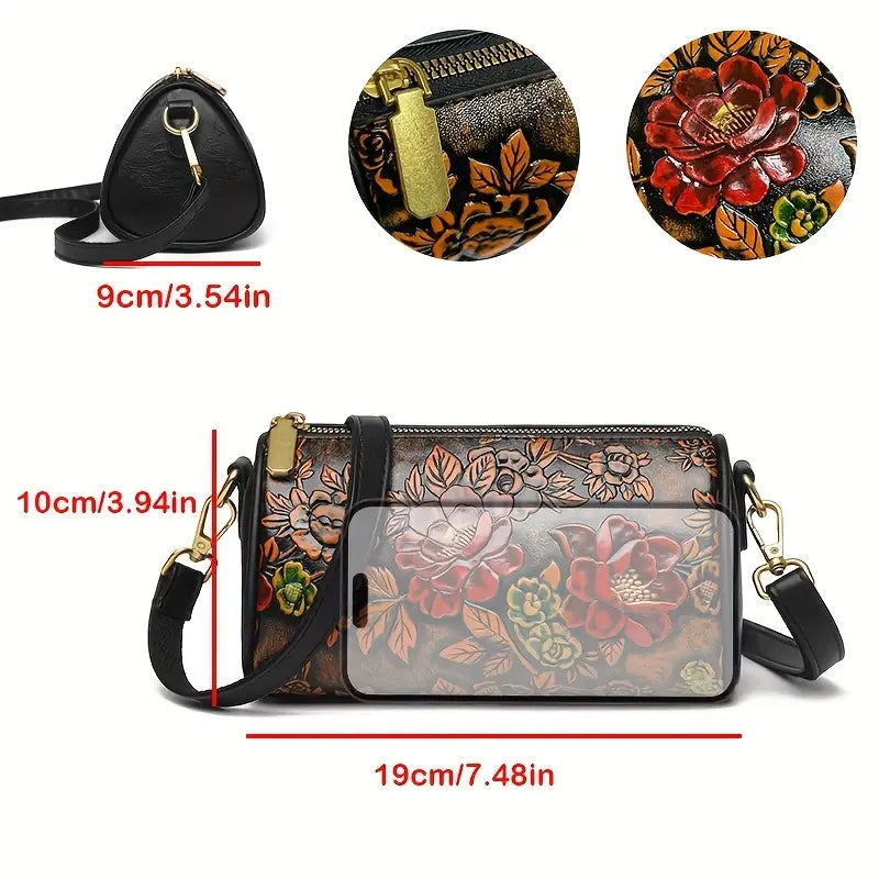 Mini Vintage Floral Embossed Crossbody Bag