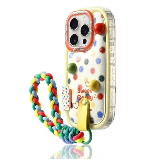 Curved Wave-dot Three-dimensional Jelly Bean Lanyard Case for IPhone