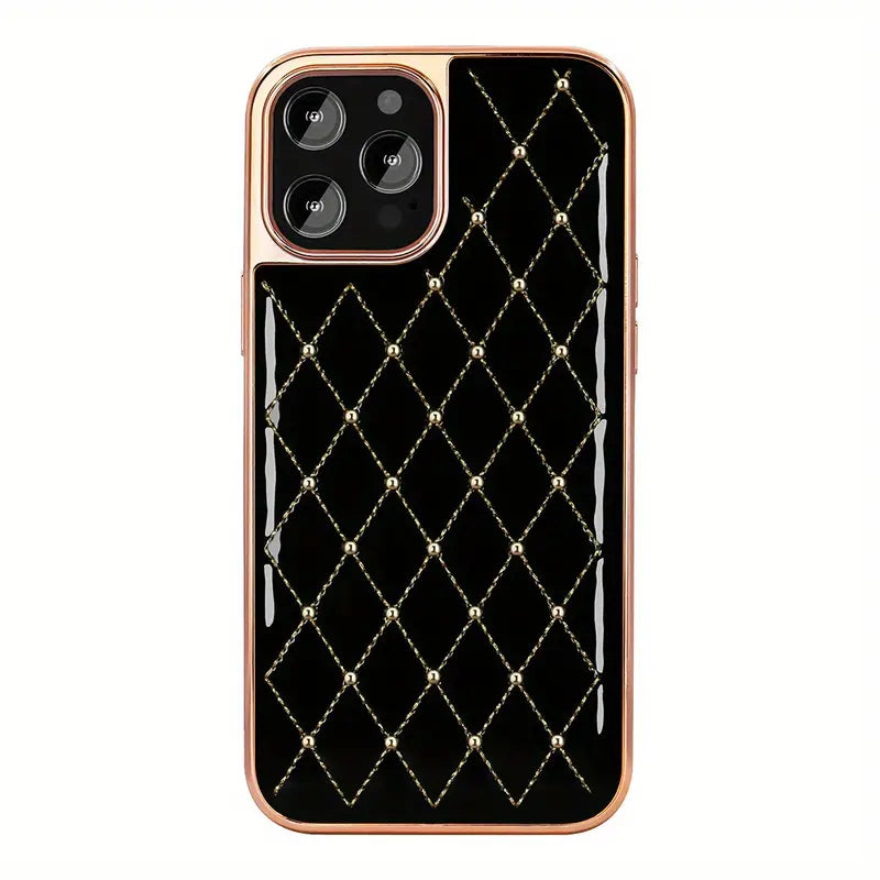 Gold Plated Embroidered Beads Leather Case for iPhone