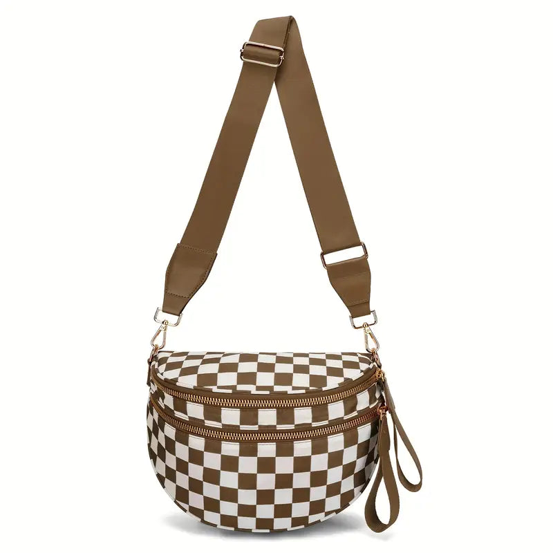Women's Adjustable Crossbody Bum Bag - Spacious Geometric Pattern, Zipper Closure
