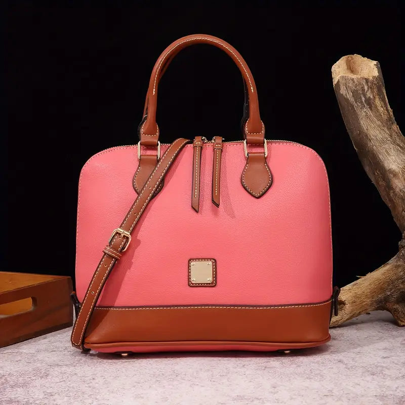 Luxury Color Contrast Satchel Handbag - Classic Style for Women's Office & Work