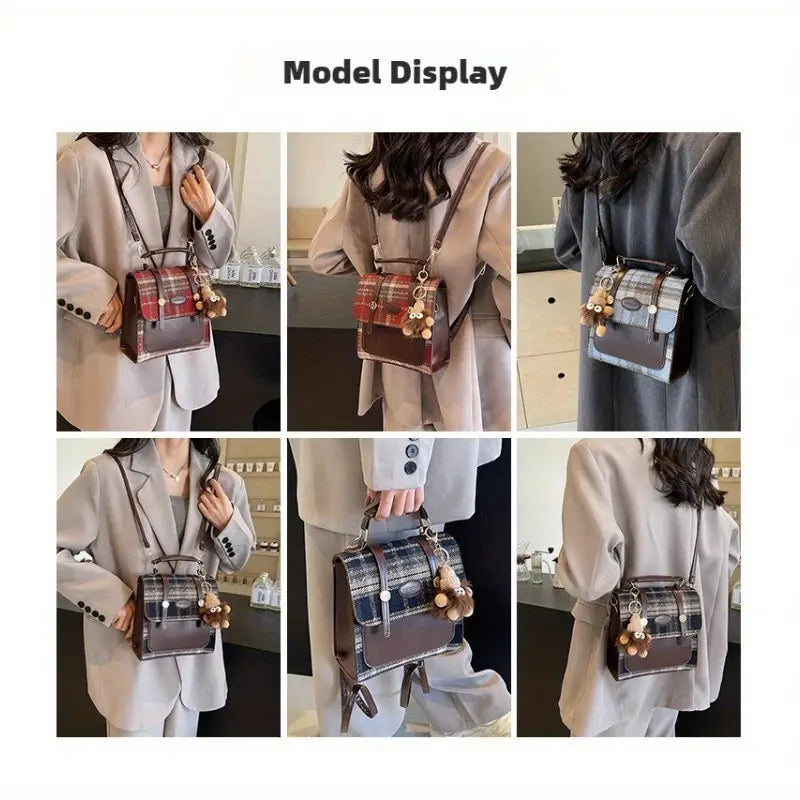 Trendy British Plaid Backpack for Women - Casual Satchel with Buckle Closure, Hand Washable