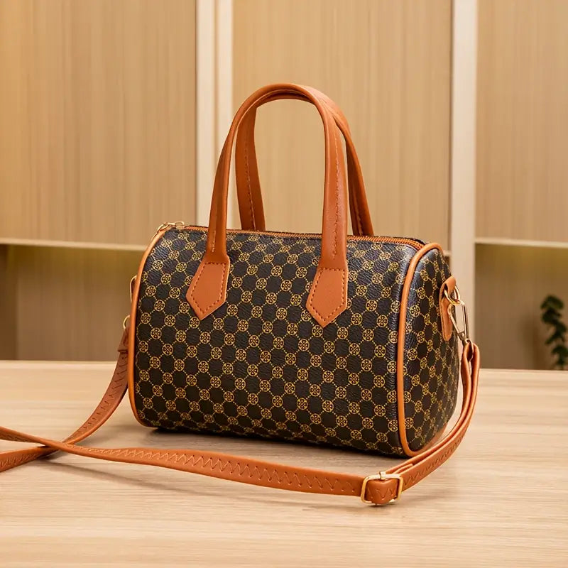 Vintage Polka Dot Quilted Mini Handbag - Lightweight Synthetic Leather with Detachable Strap & Zipper Closure