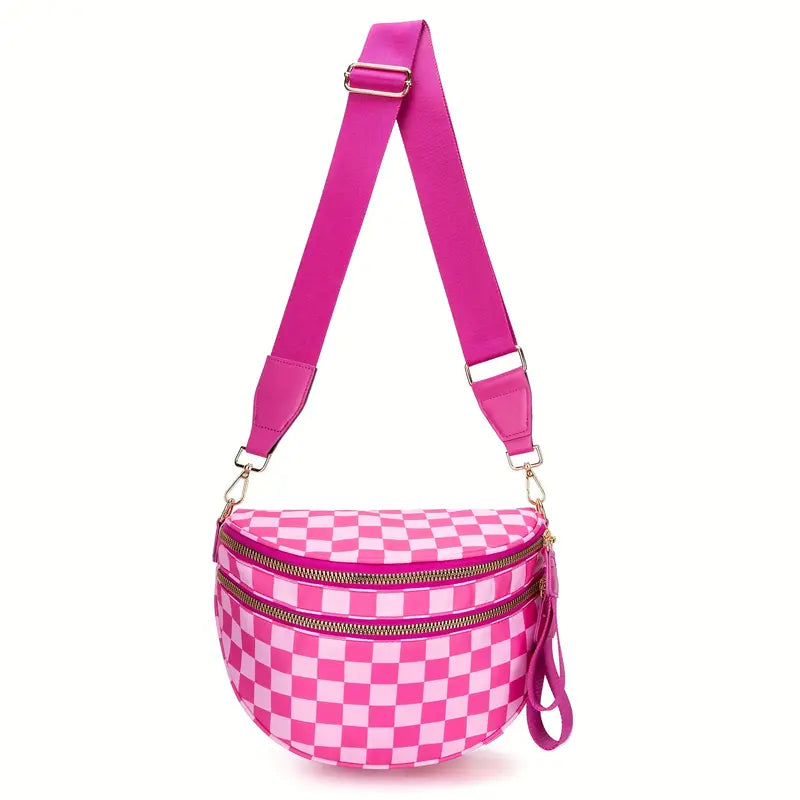 Women's Adjustable Crossbody Bum Bag - Spacious Geometric Pattern, Zipper Closure
