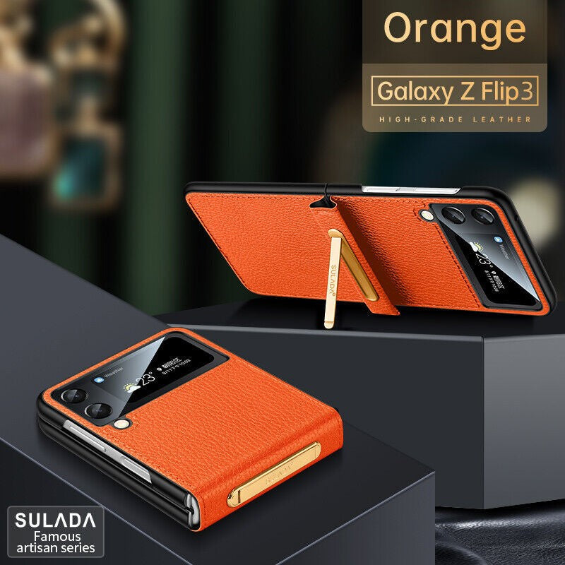 Leather Kickstand Shockproof Protective Case for Samsung Galaxy Z Flip 4/3